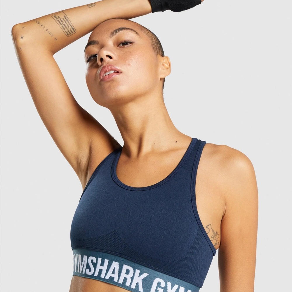 Gymshark Flex Sports Bra Navy Blue Seamless Racerback Low Support Size S